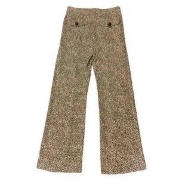 Chloe Pants - CHLOE BROWN / BEIGE HERRINGBONE PRINTED CREPE PANTS / TROUSERS